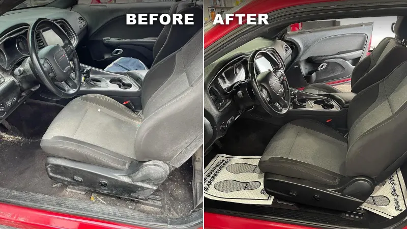 Before and after challenger · interior detailing at Golden Auto Detailing in Lincoln, NE
